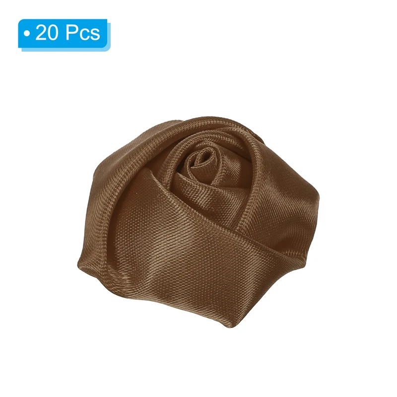 20Pcs Artificial Flowers Roses Heads Satin Rose Fabric Flowers Brown