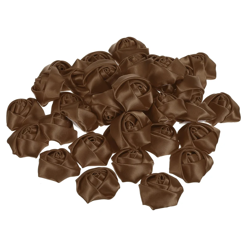 50Pcs Artificial Flowers Roses Heads Satin Rose Fabric Flowers Brown