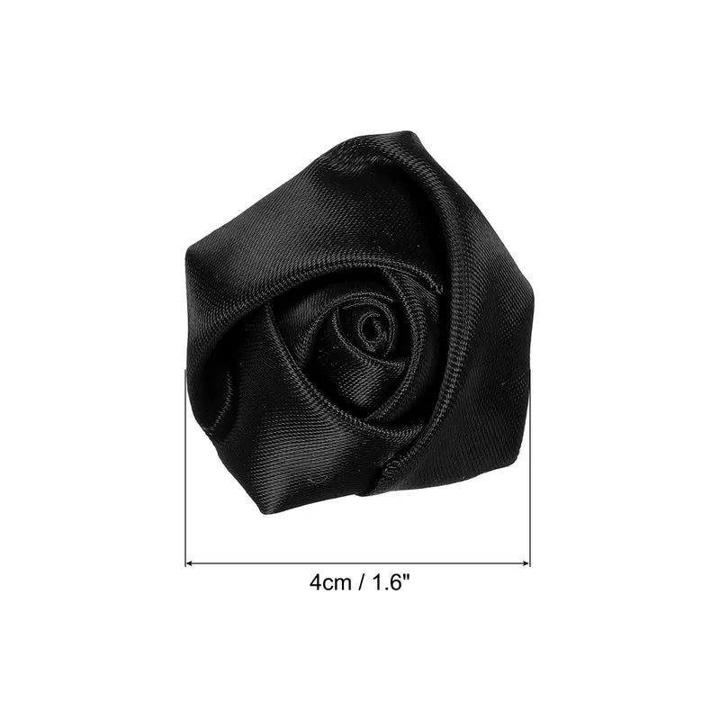 50Pcs Artificial Flowers Roses Heads Satin Rose Fabric Flowers Black