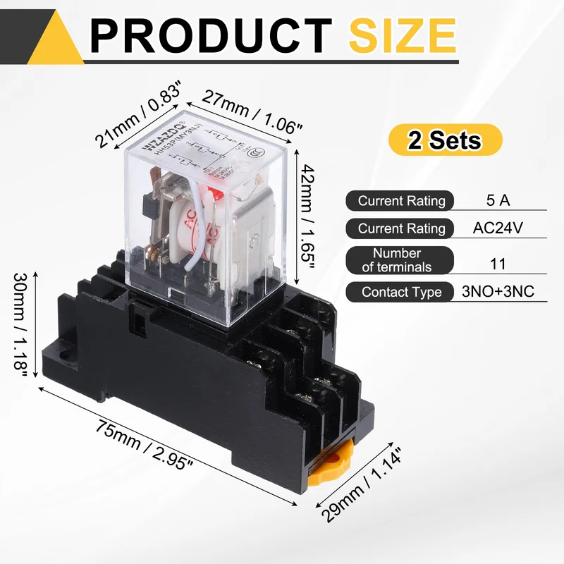 2Set AC24V Relay 11 Pin 5A DIN Rail Electromagnetic Power Relay