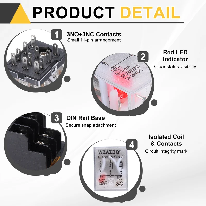 2Set AC24V Relay 11 Pin 5A DIN Rail Electromagnetic Power Relay