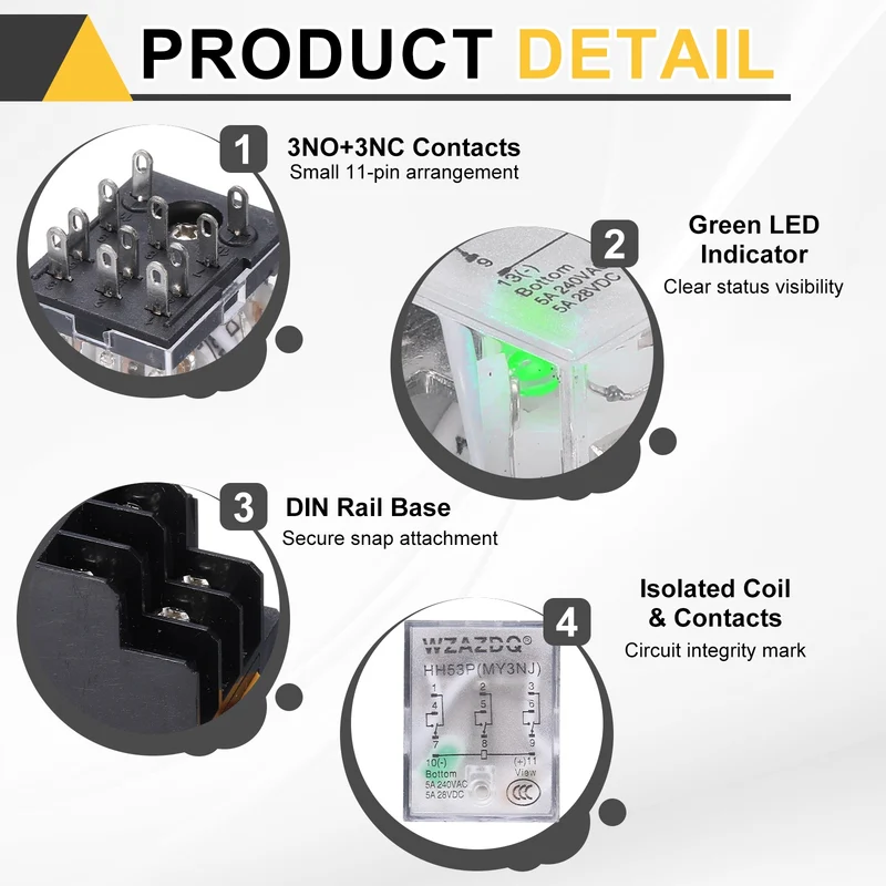 2Set DC12V Relay 11 Pin 5A DIN Rail Electromagnetic Power Relay