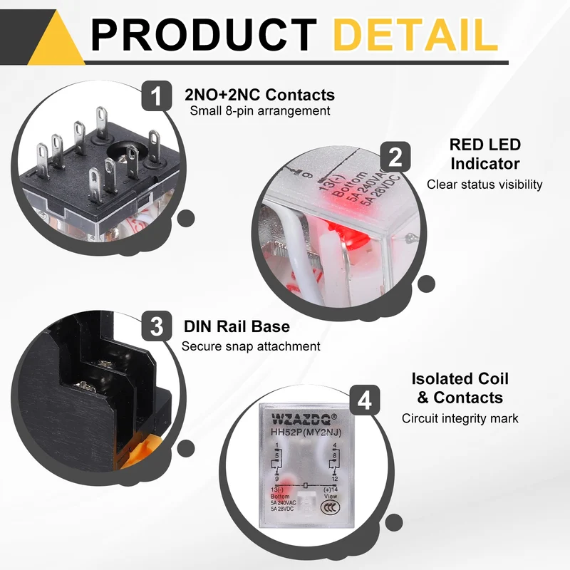 2Set AC24V Relay 8 Pin 5A DIN Rail Electromagnetic Power Relay