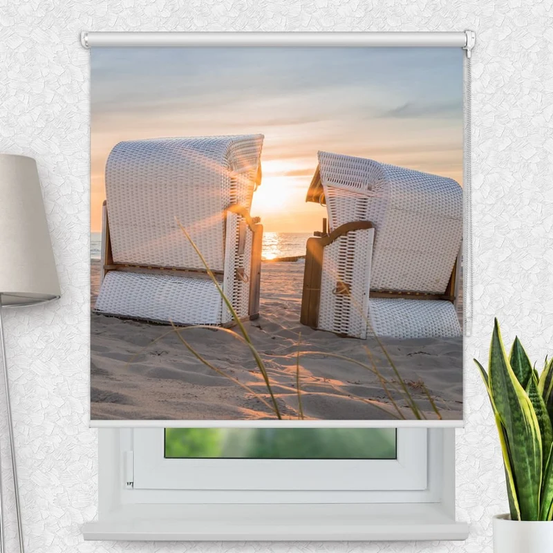 Motivrollo 'Strandkoerbe Meer Romantisch' | Bis B 430 x H 440 cm