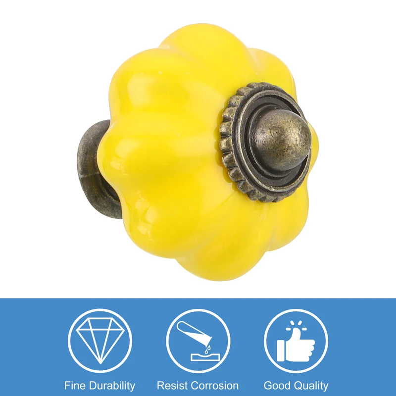 12pcs Lemon Yellow Pumpkin Knobs, Vintage Drawer Pulls with 12 Screws, Ceramic
