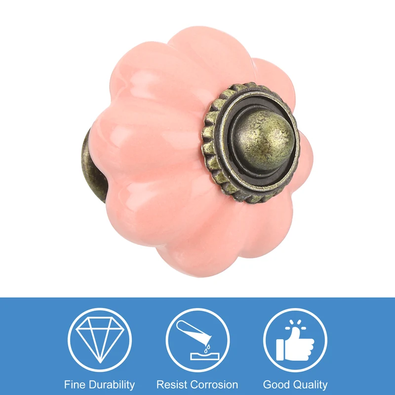 12pcs Pink Pumpkin Knobs Vintage Drawer Pulls with 12 Screws Ceramic