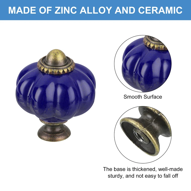 12pcs Navy Blue Pumpkin Knobs, Vintage Drawer Pulls with 12 Screws, Ceramic