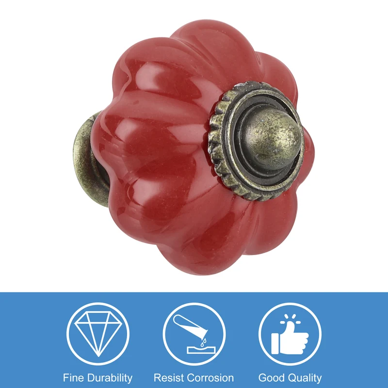 12pcs Dark Red Pumpkin Knobs, Vintage Drawer Pulls with 12 Screws, Ceramic