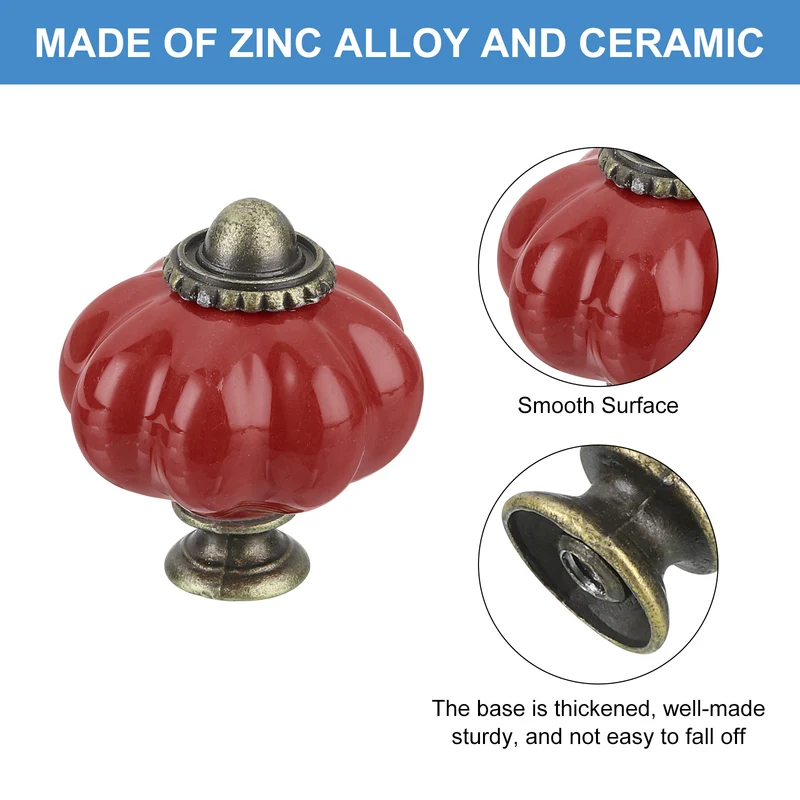 12pcs Dark Red Pumpkin Knobs, Vintage Drawer Pulls with 12 Screws, Ceramic