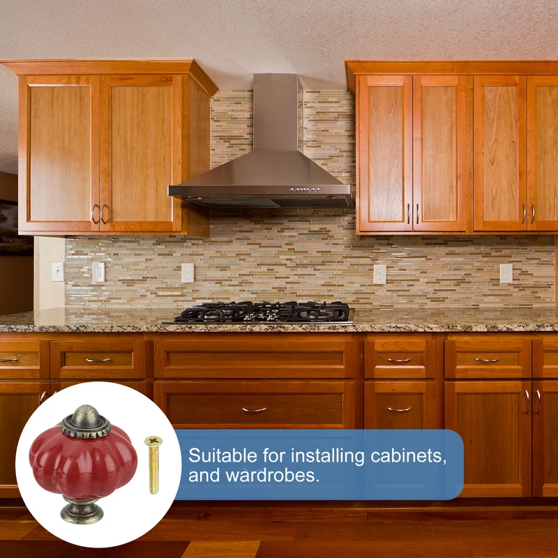 12pcs Dark Red Pumpkin Knobs, Vintage Drawer Pulls with 12 Screws, Ceramic