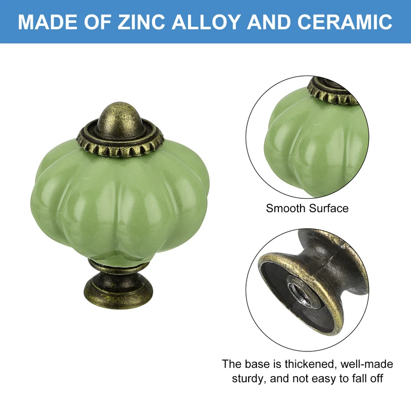 12pcs Grass Green Pumpkin Knobs, Vintage Drawer Pulls with 12 Screws, Ceramic