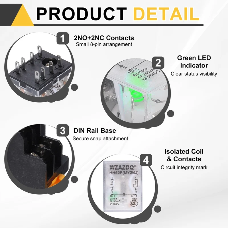2Set DC36V Relay 8 Pin 5A DIN Rail Electromagnetic Power Relay
