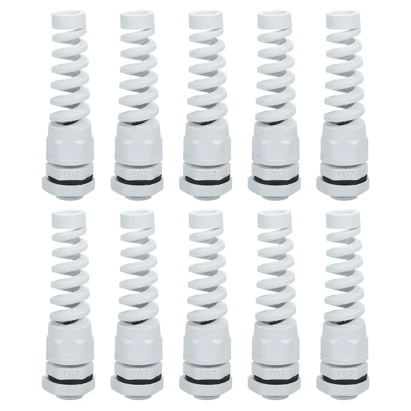 10Pcs PG7 Waterproof Cable Gland, Spiral Strain Joint for 3-6.5mm Wire, White