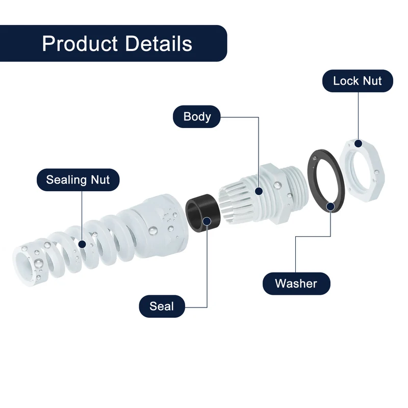 10Pcs PG7 Waterproof Cable Gland, Spiral Strain Joint for 3-6.5mm Wire, White