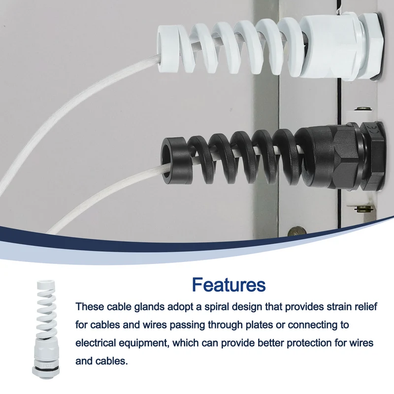 10Pcs PG7 Waterproof Cable Gland, Spiral Strain Joint for 3-6.5mm Wire, White