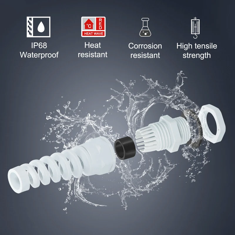 10Pcs PG7 Waterproof Cable Gland, Spiral Strain Joint for 3-6.5mm Wire, White