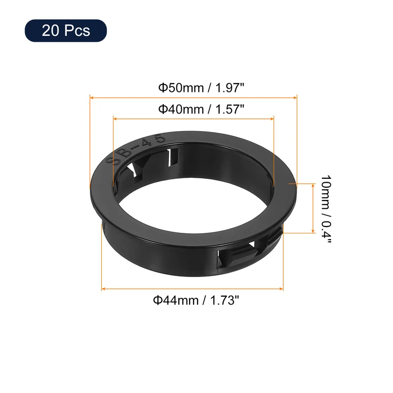 20Pcs 44mm Cable Snap Bushing Grommet Protector, Round Bushing Grommet, Black