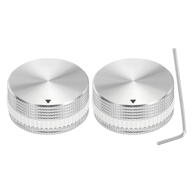 2Pcs Aluminium Potentiometer Knobs, 1/4"x0.7" w White Rubber Ring