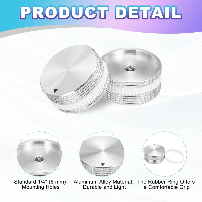 2Pcs Aluminium Potentiometer Knobs, 1/4"x0.7" w White Rubber Ring