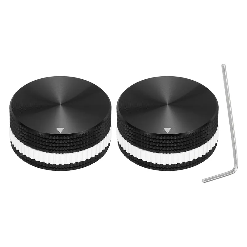 2Pcs Aluminium Potentiometer Knobs, 1/4"x0.7" w Black White Rubber Ring, Black