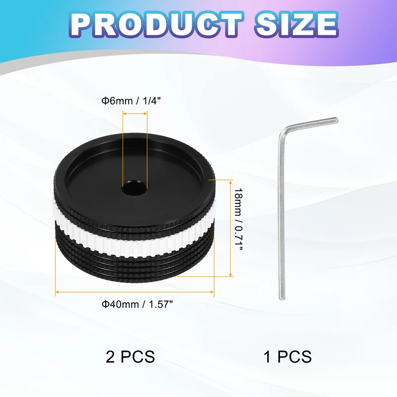 2Pcs Aluminium Potentiometer Knobs, 1/4"x0.7" w Black White Rubber Ring, Black