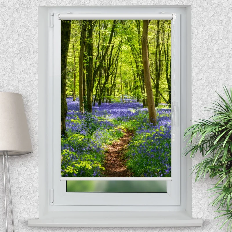 Klemmfix Rollo "Wald Baeume Glockenblumen" | Motiv-Klemmrollo