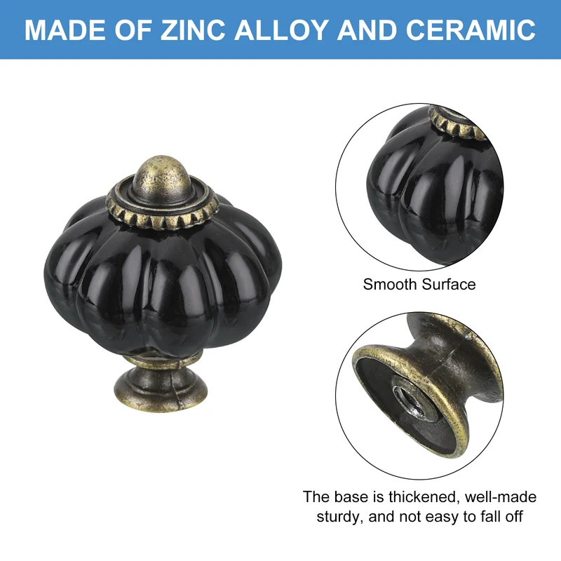 12pcs Black Pumpkin Knobs Vintage Drawer Pulls with 12 Screws Ceramic