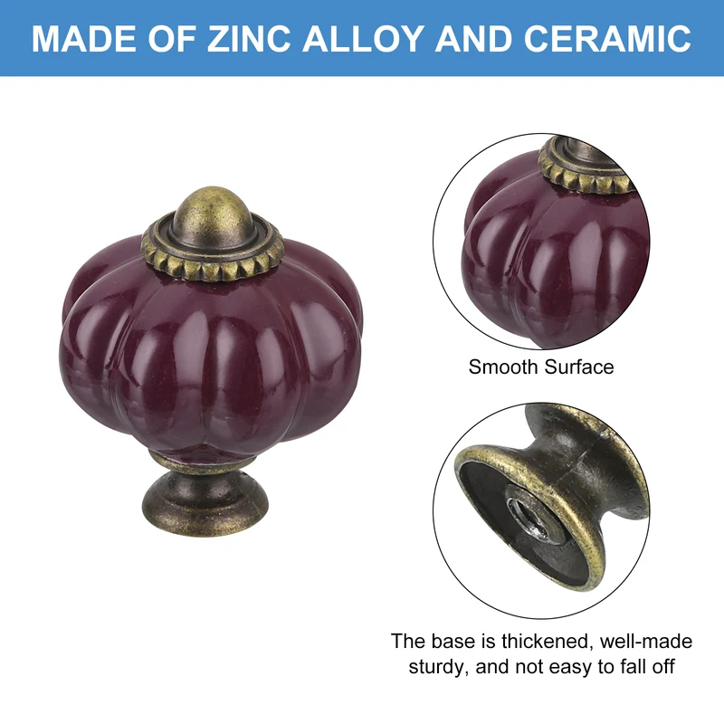 12pcs Dark Purple Pumpkin Knobs Vintage Drawer Pulls with 12 Screws Ceramic