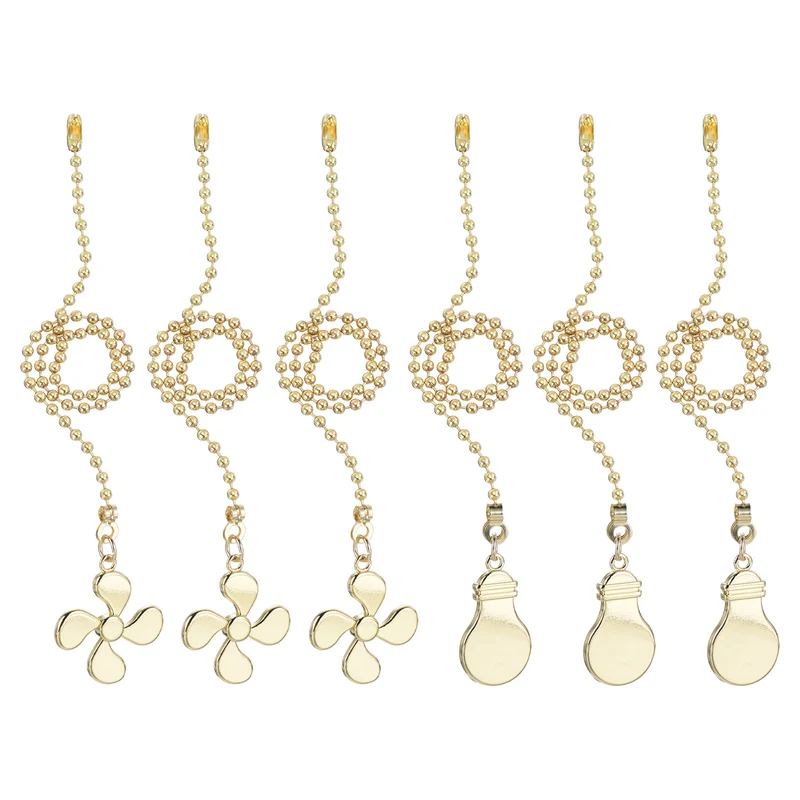 13 Inch Ceiling Fan Pull Chain Sets, 6 Pcs Fan Chains Extenders, Gold