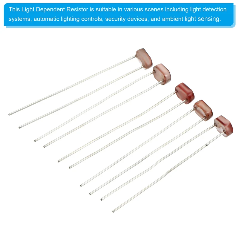 5mm Light Dependent Resistor Assorted Kit, 50pcs Photoresistors LDR 5506/5516/5528/5537/5539 Photo Light Sensitive Resistor for Electrical Circuit