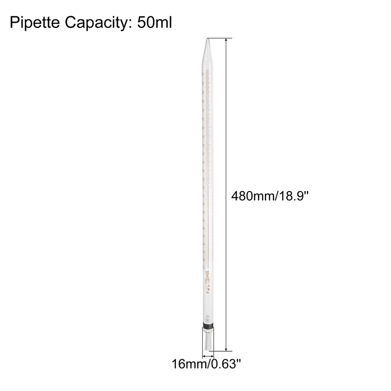 Graduated Dropper Pipettes, 1 Pcs 50ml Reusable Borosilicate Glass Pipette for Transfer Liquid for Laboratory, Chemistry, Clear