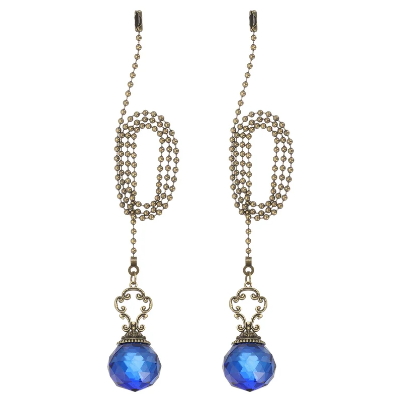 2 Pcs 22" Crystal Ceiling Fan Pull Chain, Blue (Crystal Prism Ball)