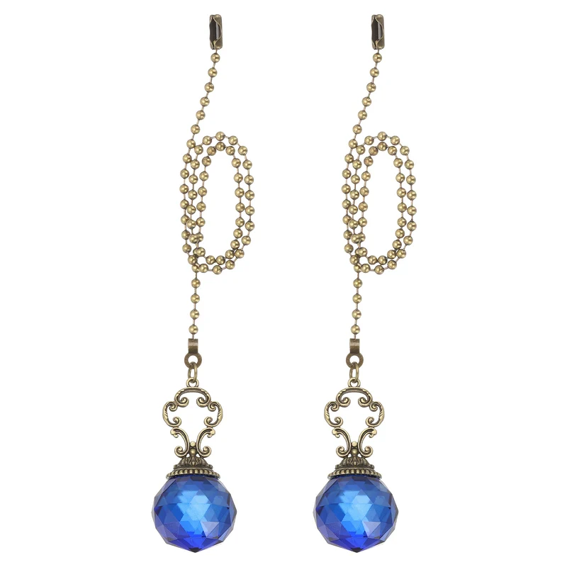 2 Pcs 15" Crystal Ceiling Fan Pull Chain, Blue (Crystal Prism Ball)