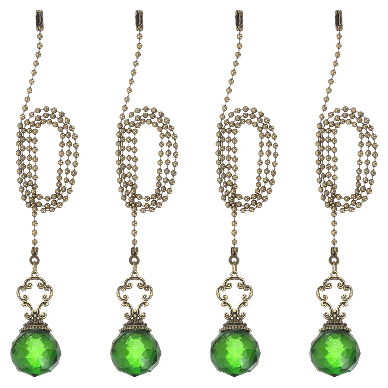 4 Pcs 22" Crystal Ceiling Fan Pull Chain, Green (Crystal Prism Ball)