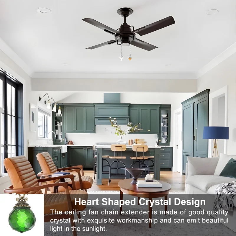 4 Pcs 22" Crystal Ceiling Fan Pull Chain, Green (Crystal Prism Ball)