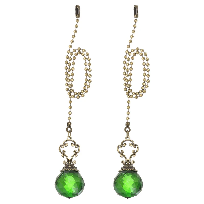 2 Pcs 15" Crystal Ceiling Fan Pull Chain, Green (Crystal Prism Ball)