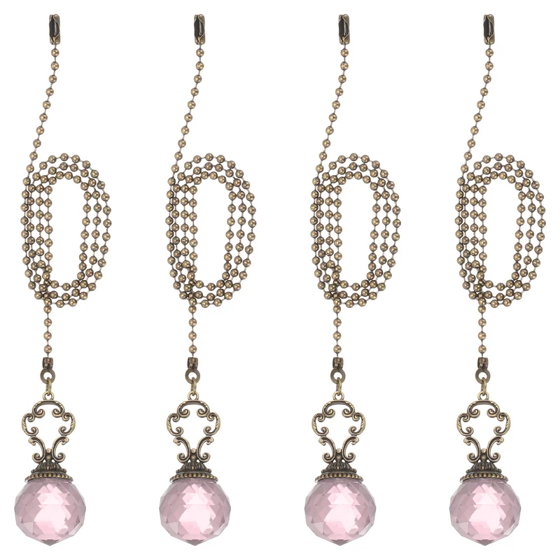 4 Pcs 22" Crystal Ceiling Fan Pull Chain, Pink (Crystal Prism Ball)