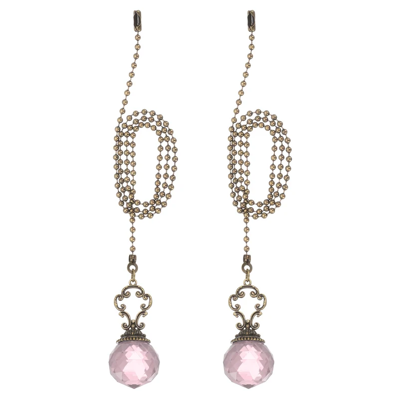 2 Pcs 22" Crystal Ceiling Fan Pull Chain, Pink (Crystal Prism Ball)