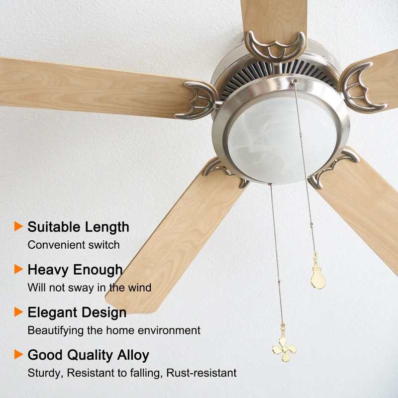 13 Inch Ceiling Fan Pull Chain Sets, 2 Pcs Fan Chains Extender , Gold