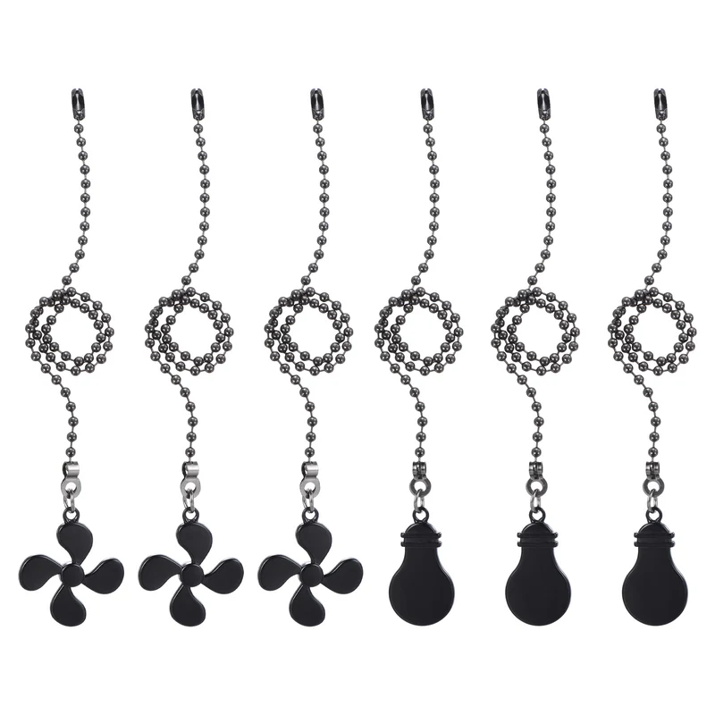 13 Inch Ceiling Fan Pull Chain Sets, 6 Pcs Fan Chains Extenders, Black
