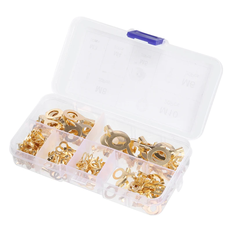 Ring Terminals Kit, 150pcs 8 Types Copper Wire Lugs Crimp Wire Connector Eyelets Cable Connection Clamp for Industrial Electric Battery