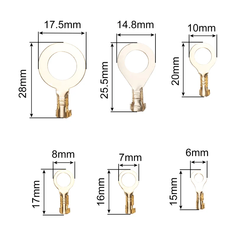 Ring Terminals Kit, 150pcs 8 Types Copper Wire Lugs Crimp Wire Connector Eyelets Cable Connection Clamp for Industrial Electric Battery