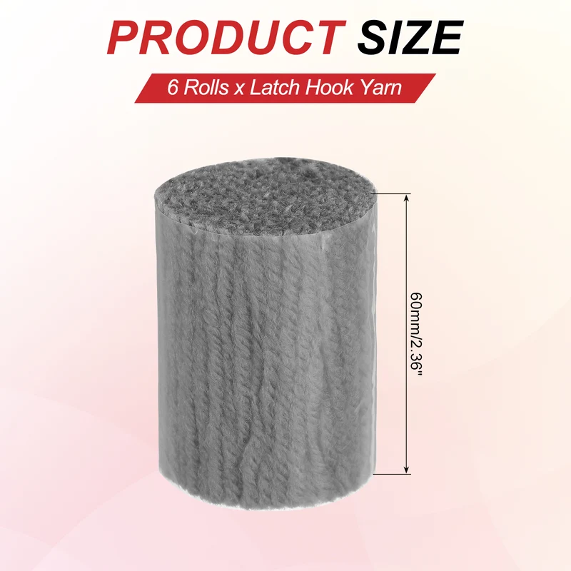 6 Rolls Latch Hook Yarn, 3mm Gray Latch Hook Kit Yarn Precut Hook Rugs Making