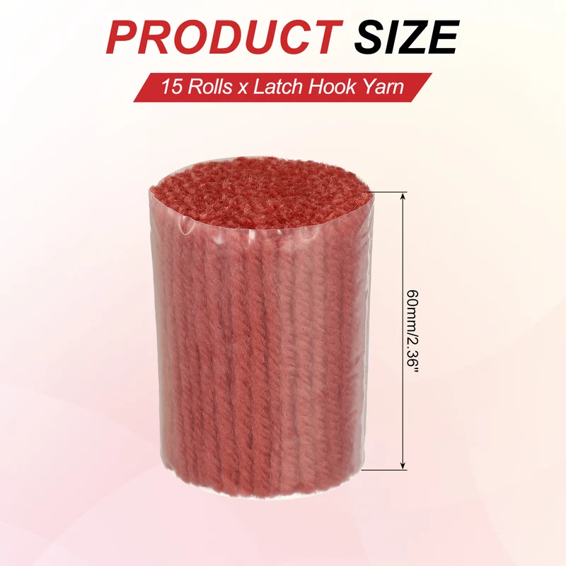 15 Rolls Latch Hook Yarn, 3mm Matte Red Latch Hook Kit Yarn Precut Hook Rugs