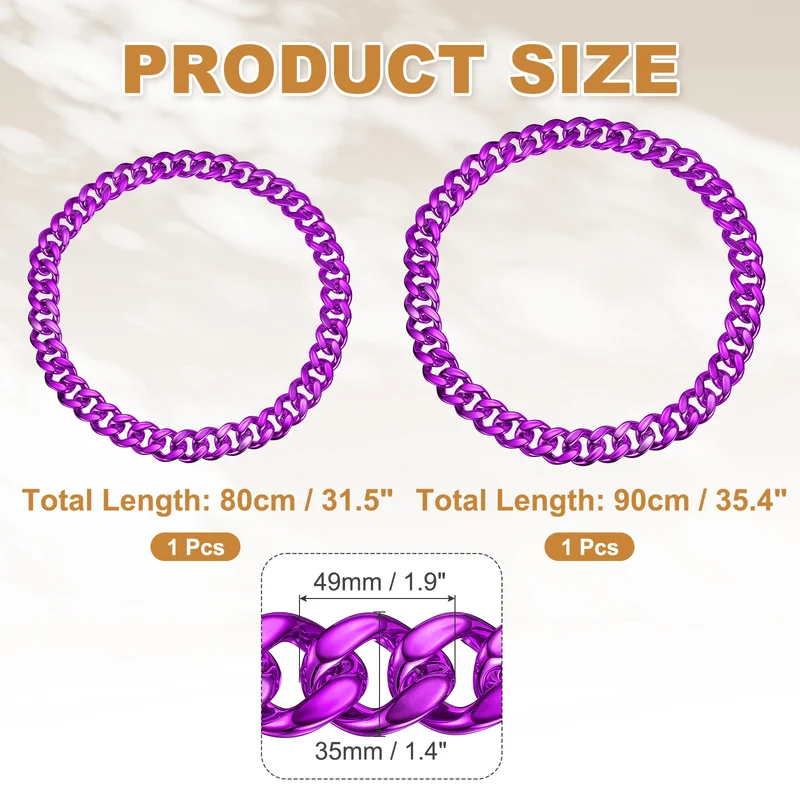 Plastic Hip Hop Chain Necklace 2Pcs 31"/35" Men's Chunky Fake Chain Purple