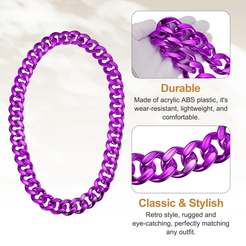 Plastic Hip Hop Chain Necklace 2Pcs 31"/35" Men's Chunky Fake Chain Purple