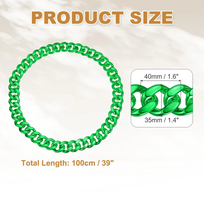 Plastic Hip Hop Chain Necklace 39" Men's Chunky Fake Chain Green