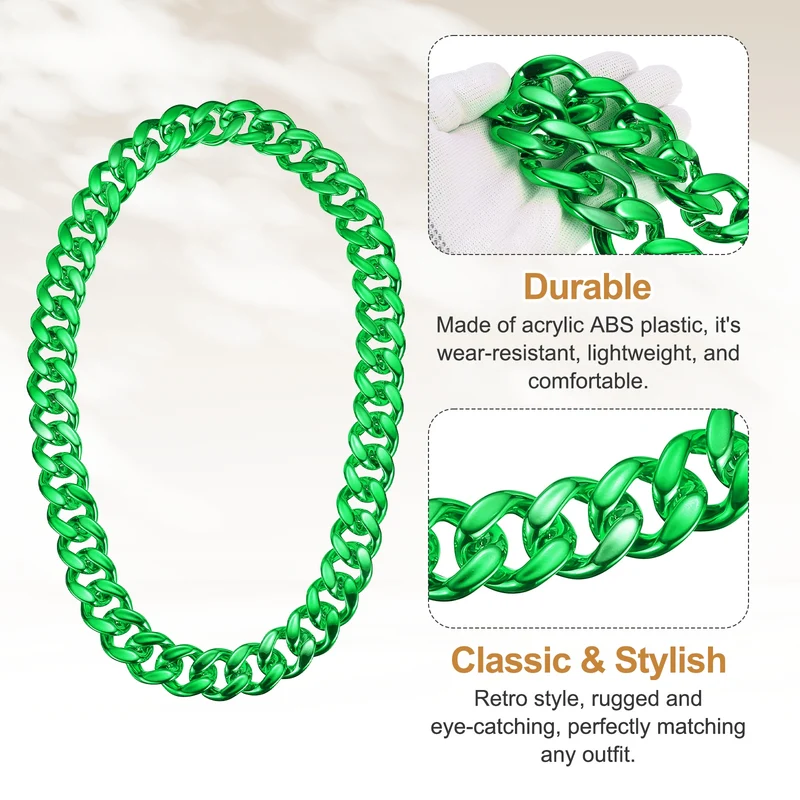 Plastic Hip Hop Chain Necklace 39" Men's Chunky Fake Chain Green