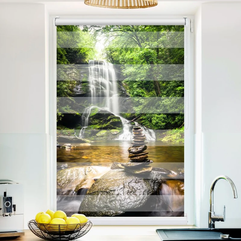 Klemmfix Doppelrollo 'Wasserfall Zen Stones' | Klemm Doppelrollo
