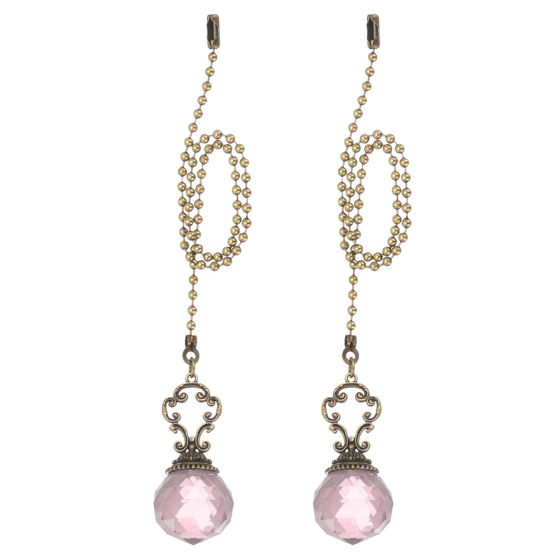 4 Pcs 15" Crystal Ceiling Fan Pull Chain, Pink (Crystal Prism Ball)